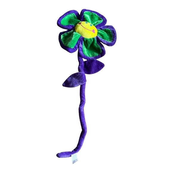 Beads by the Dozen Daisy Plush Smiling Happy Face Purple Yellow 24” plush - Picture 1 of 6